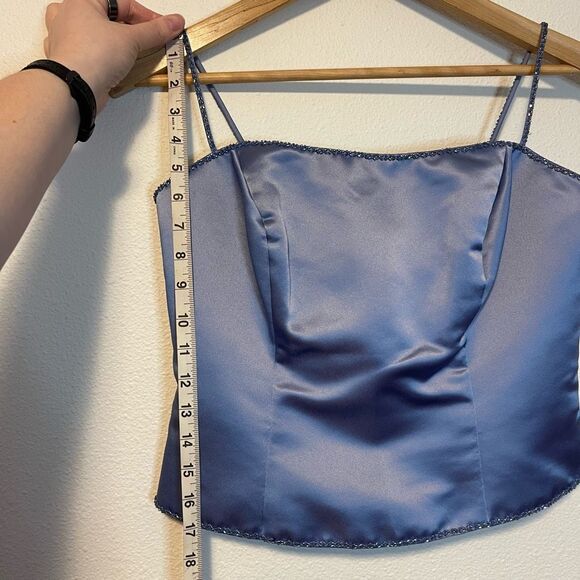 Bill Levkoff 3 piece Beaded Periwinkle Satin Formal Prom Dress Size 14 - Picture 3 of 9